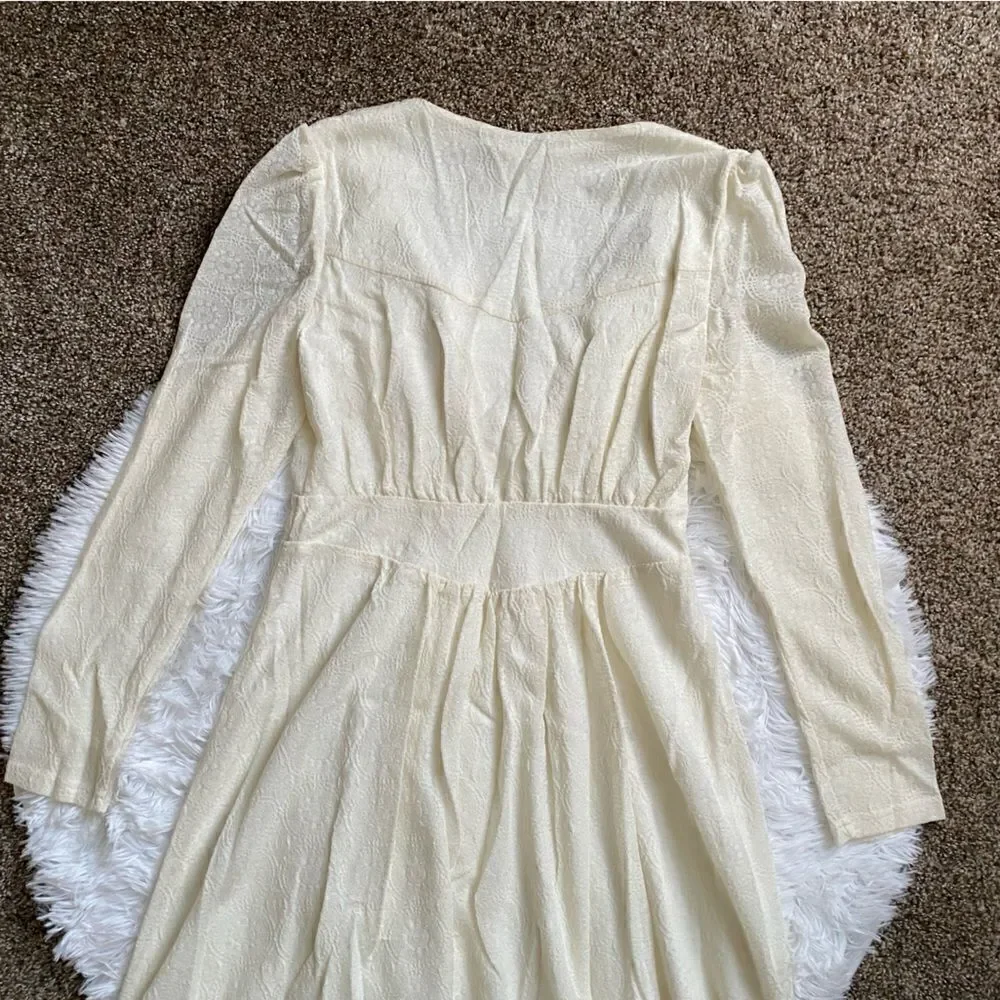 JNSQ Dress Cream Long Sleeve Wool Blend Maxi Cottage‎ Core Farmhouse Prairie 6